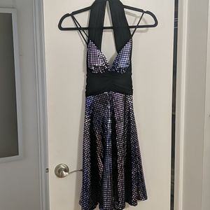 Metallic Purple Polka Dot 70's Skater Dress
